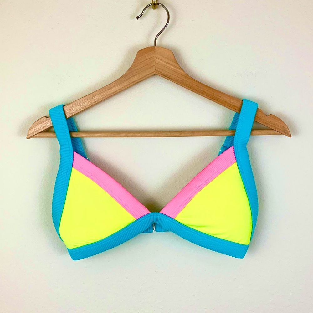 ONEONE Kameron Neon Colorblock Triangle Bikini Top - Yellow Pink Aqua